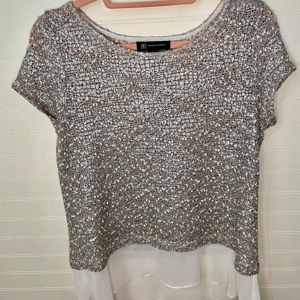 INC Gray & White Layered High-Low  Top